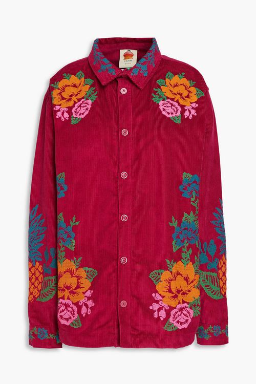 Embroidered cotton-corduroy shirt - Red - L