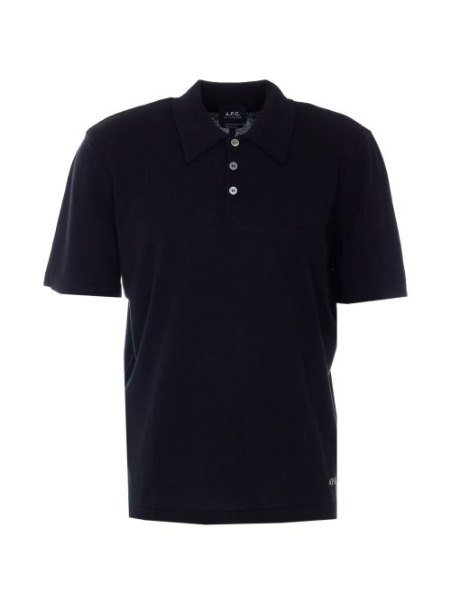 A. p.c. Men's Cotton Polo Shirt with Ribbed Cuffs & Hem and Button Placket