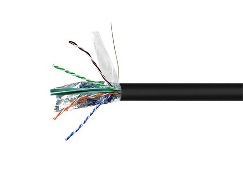 Cat6A 1000ft Black CMR UL Bulk Cable, TAA, Shielded (F/UTP), Solid, 23AWG, 550MHz, 10G, Pure Bare Copper, Spool in Box, Bulk Ethernet Cable