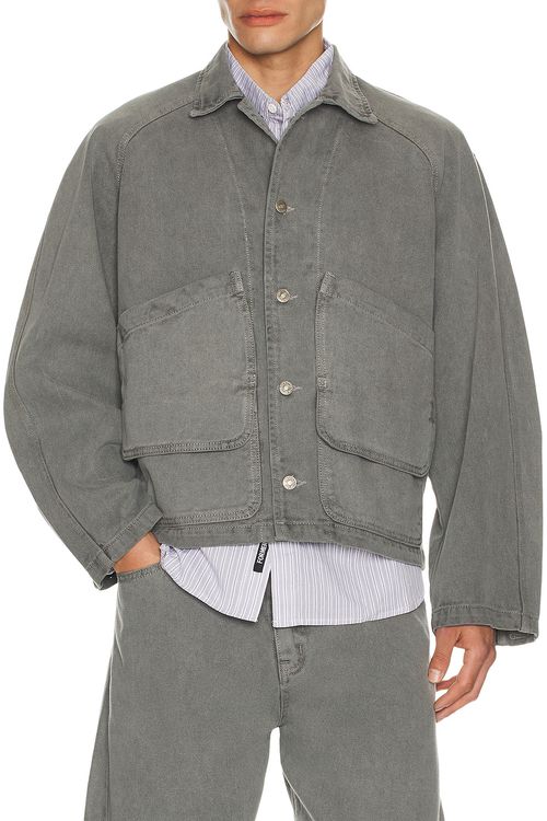 Le17Septembre Garment Dyed Denim Hunting Jacket in Grey - Grey. 48 also