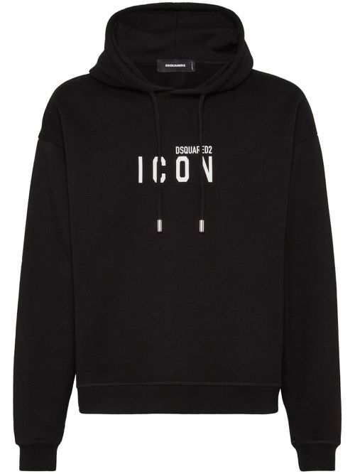 Icon-print drawstring hoodie - Black