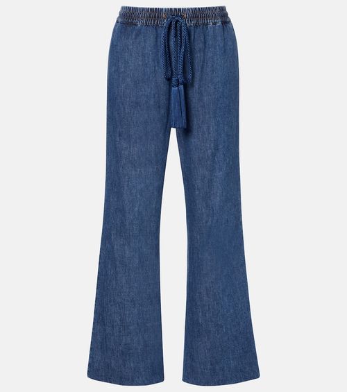 Cotton chambray wide-leg pants