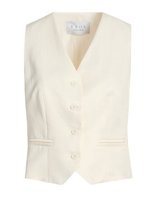 Woman Tailored Vest Cream Size 10 Viscose, Linen