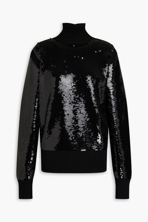 Sequined wool-blend turtleneck sweater - Black - XS