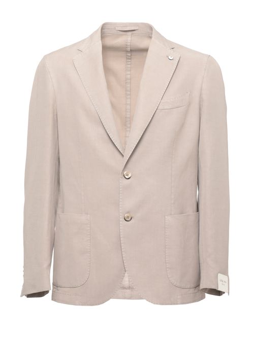 Beige Classic Lapel Linen-Blend Blazer
