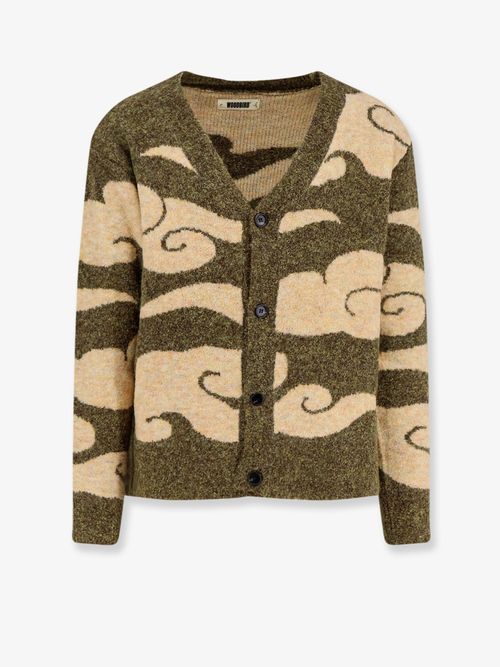 Cloud-Pattern Brushed Knit Cardigan — Green