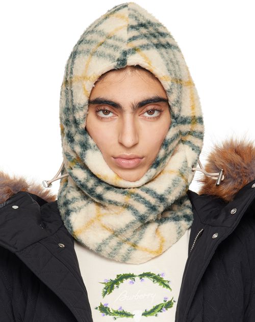 Burberry Beige & Green Check Fleece Balaclava