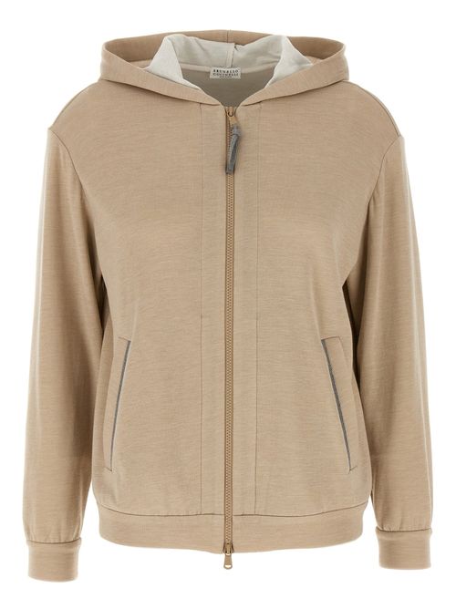 Cotton-Silk Blend Hoodie — Beige