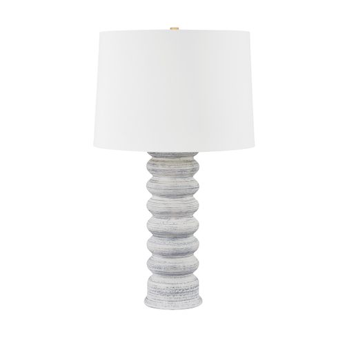 Aged Brass Ceramic Grey White Table Lamp from the Harwinton Collection