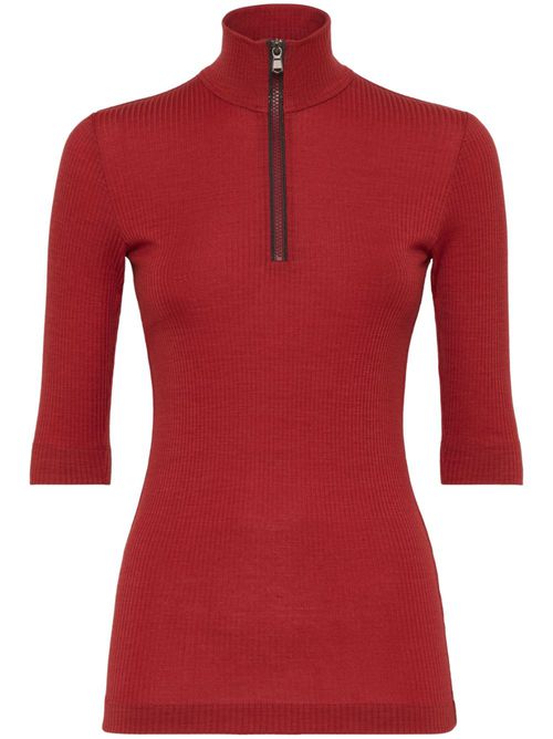 High neck ribbed knit T-shirt - Red