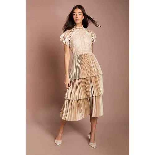 Coast Women's Satin Lace Tiered Midi Dress in Champagne