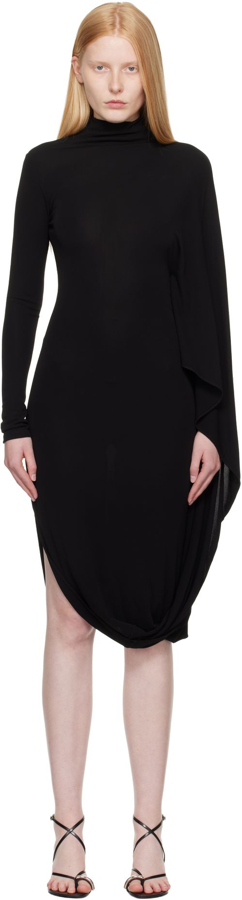 Stella McCartney Black Asymmetric Cape Midi Dress