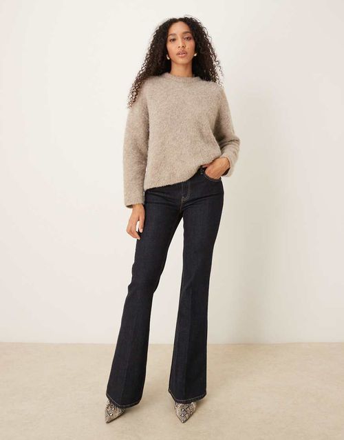 Violeta 100% cotton pleat front flared jean in indigo-Blue
