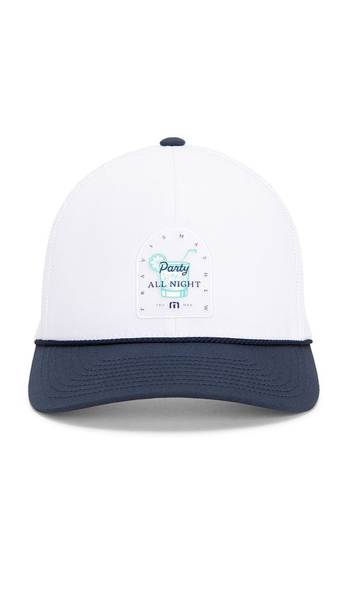 TravisMathew Beer Break Hat in White,Navy