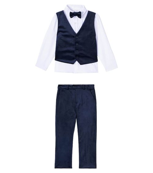 Baby cotton shirt and velvet pants set