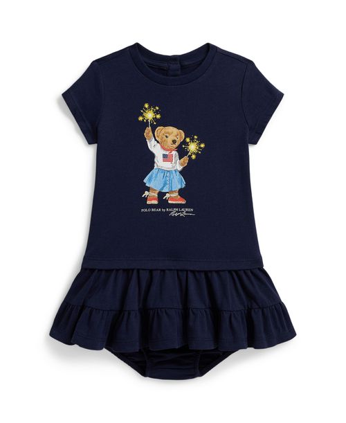 Baby Girls' Short Sleeve Polo Bear Tiered Dress and Bloomer 2-Piece Set - Refined Navy