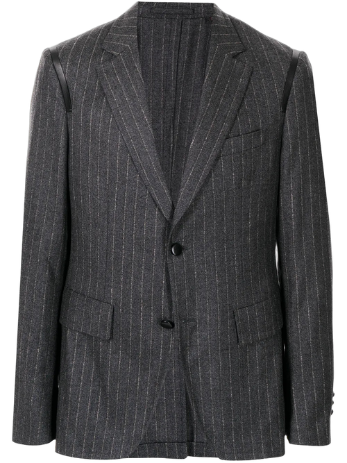 Pinstriped Wool Blazer — Gray