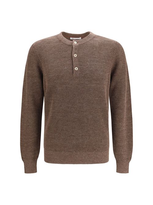 Cotton and Linen Henley Sweater — Brown