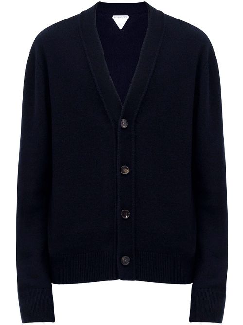 Cashmere Cardigan with Intrecciato Leather Patches