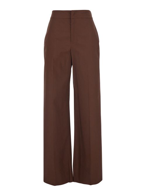 Wide-Leg Cotton Trousers — Brown