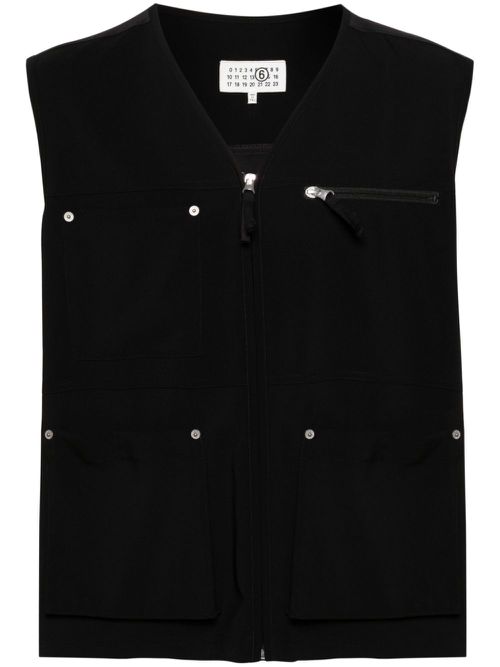 Multi-pocket zip-up gilet - Black