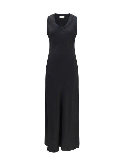 Sleeveless Fluid Satin Dress — Black
