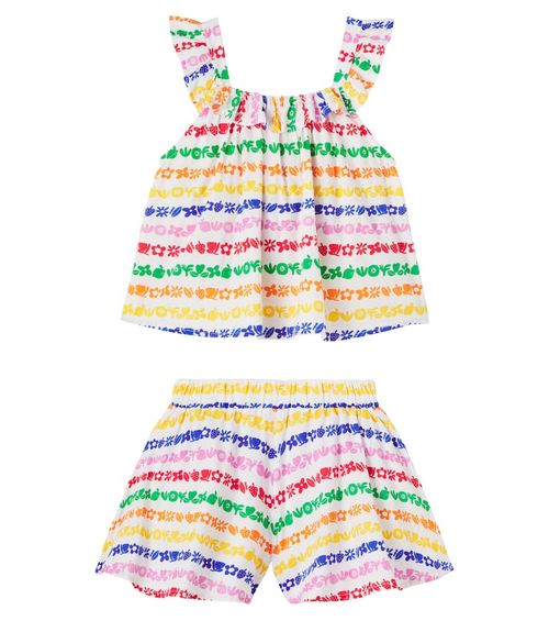 Fábula Printed striped cotton top and shorts set
