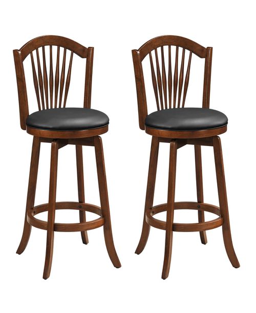 Set of 2 Swivel Bar Stools with Back Support, Wooden Frame Seating for Kitchen Island - Expresso