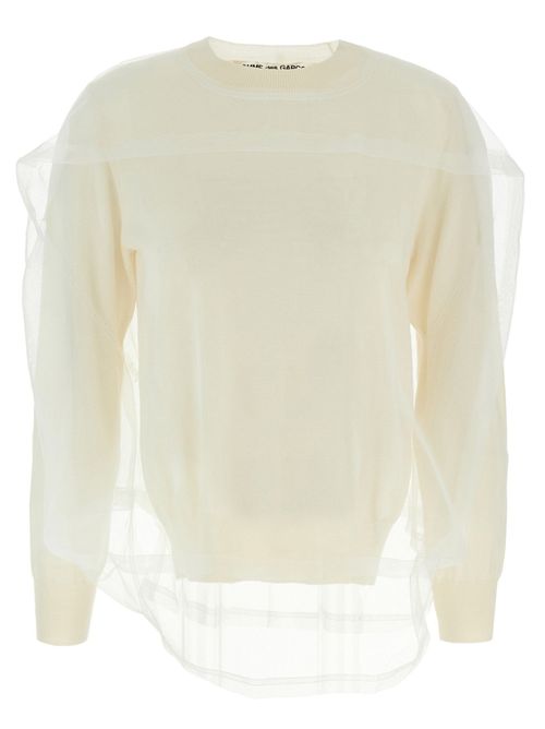 Layered Tulle Wool Sweater — White