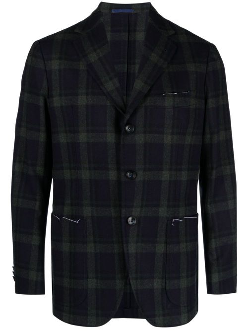Plaid-check virgin wool blazer - Grey