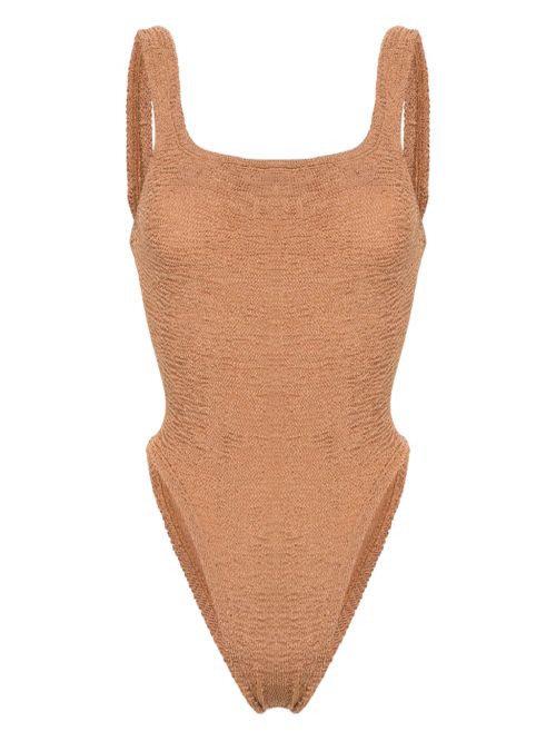 Crinkled-effect open-back swimsuit - Neutrals