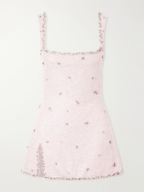 Athena Embellished Stretch-mesh Mini Dress - Pink