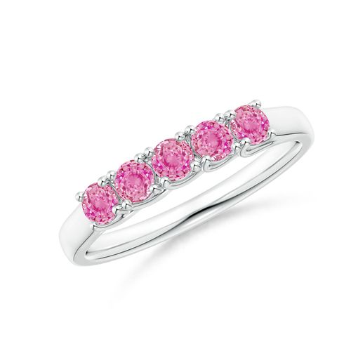 Angara 0.55 Carat Half Eternity Five Stone Pink Sapphire Wedding Ring in 18K White Gold