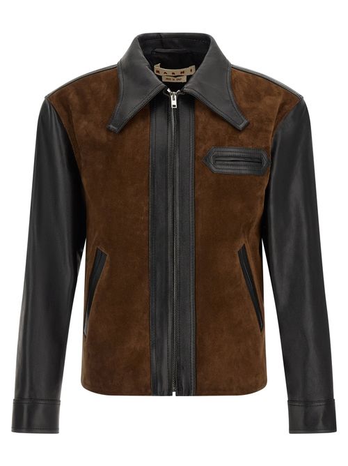 Suede and Calfskin Leather Jacket — Brown