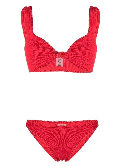 Twist-detail crinkle bikini set - Red