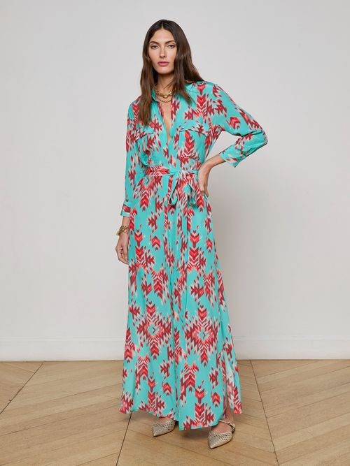 Cameron Silk Shirt Dress In Pool Blue