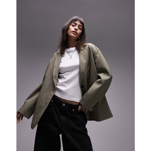 Topshop Womens co-ord extreme grandad blazer in dark khaki-Green - Size 6 UK