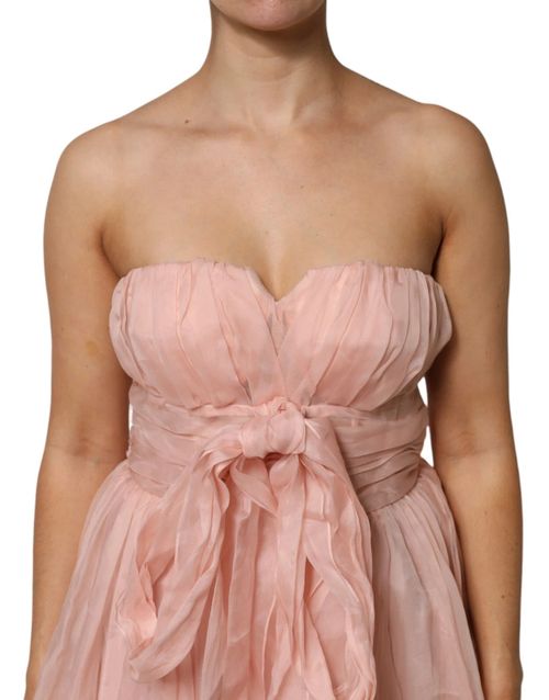 Silk Chiffon A-Line Pleated Dress — Pink
