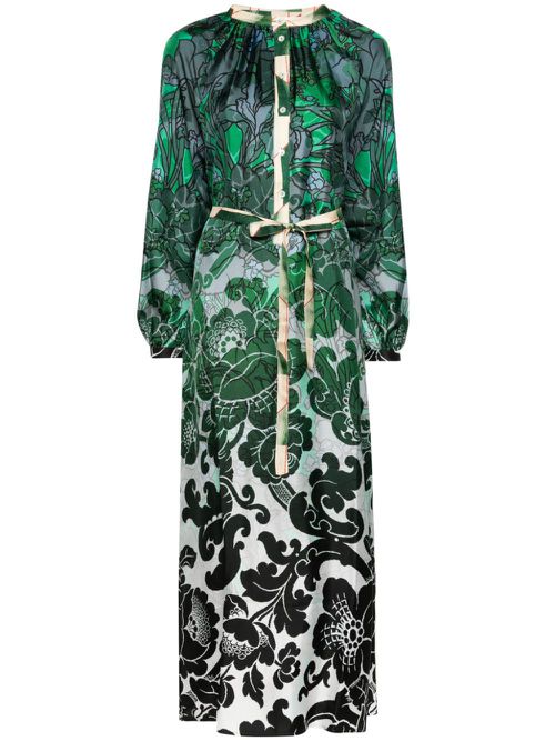 Floral silk maxi dress - Green