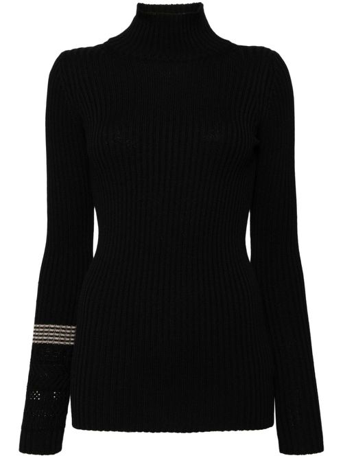 High-neck rib knit top - Black