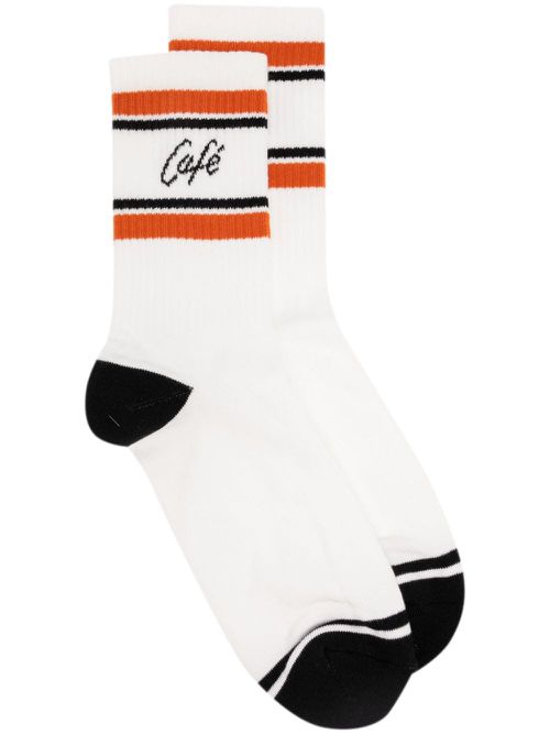 Intarsia-knit logo ribbed socks - White