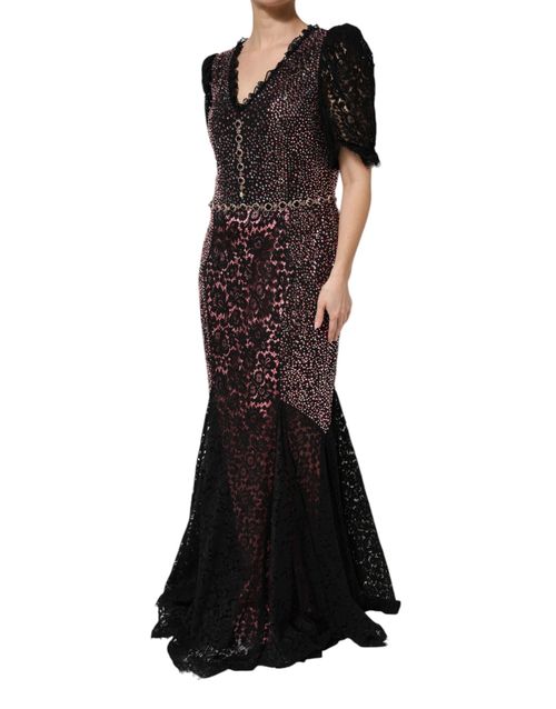 Embellished Lace Mermaid Gown — Black
