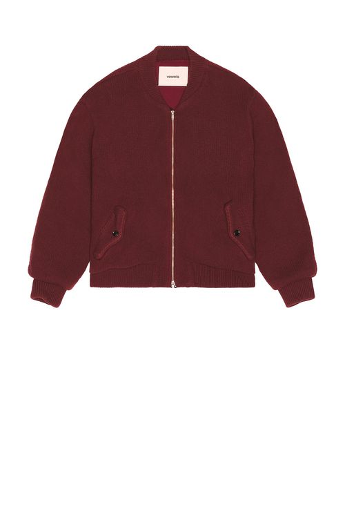 Vowels Knitted Bomber Jacket in Madame Red - Red. 4 also
