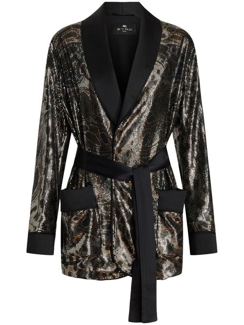 Shimmery tied-waist blazer - Black
