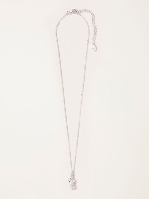 FatFace Silver Tone Double flower Necklace