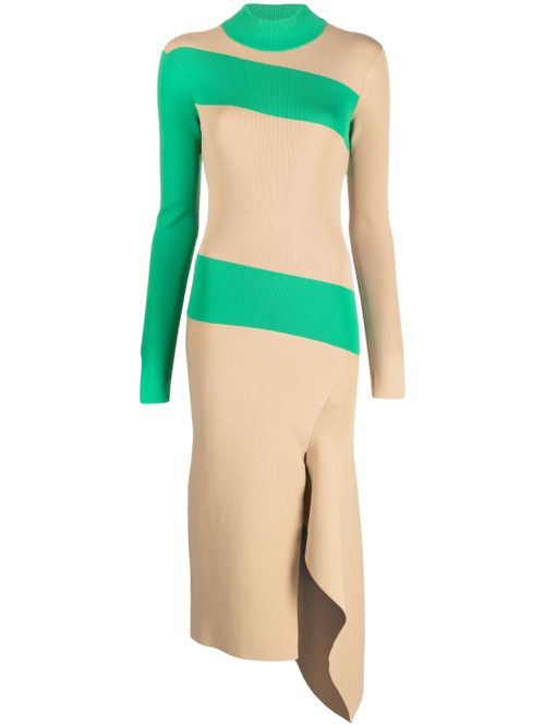 Two-tone asymmetric midi dress - Neutrals