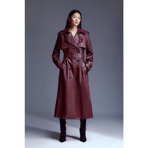 Karen Millen Women's Tailored Faux Leather Belted Trench Coat in Oxblood
