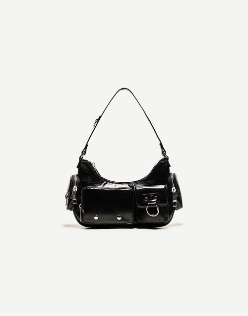 Multi-pocket shoulder bag in black