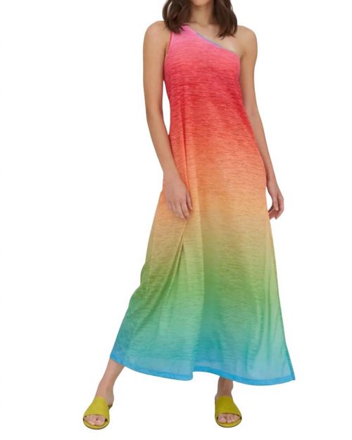 One Shoulder Rainbow Maxi Dress In Bright Rainbow