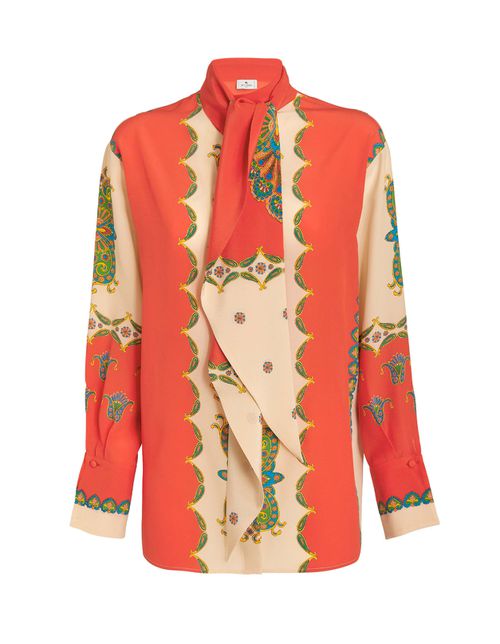 Woman Shirt In Paisley Silk With Lavalliere Collar